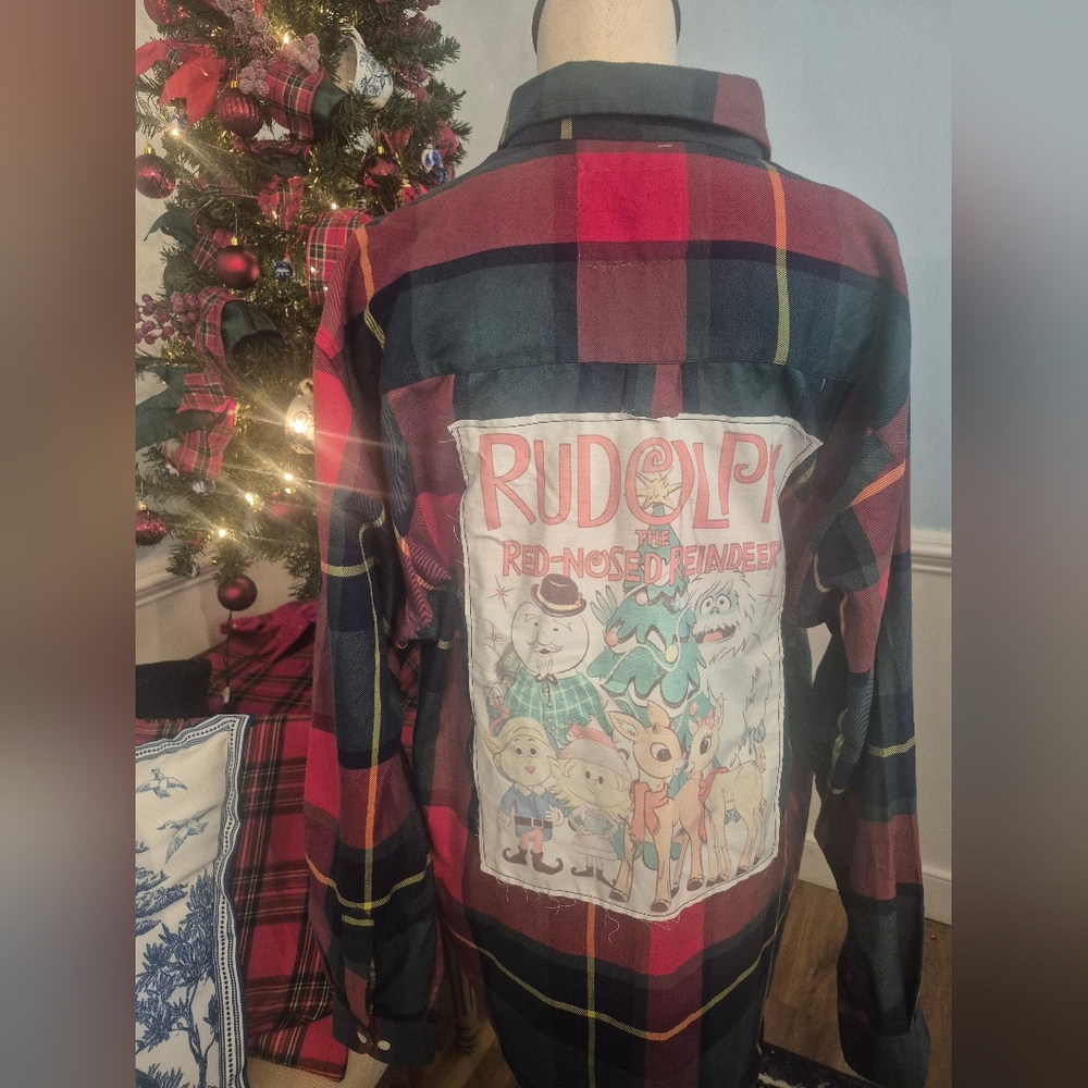 Upcycled Flannel- Vintage Rudolph